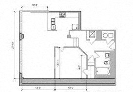 Floor plan for 1 bed, 1 bath, 950 sqft